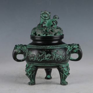 Ancient Bronze Chinese Zodiac & Lion Lid Incense Burner Qt0008