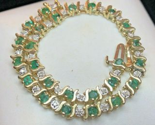 Vintage Estate 14k Gold Natural Green Emerald Diamond Tennis Bracelet Appraisal
