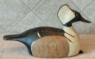 Vintage Hand Carved & Painted Wooden Merganser Duck Decoy Signed R.  W.  Schaap