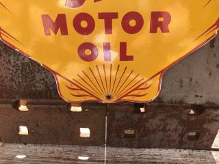VINTAGE GOLDEN SHELL PORCELAIN SIGN GAS SERVICE STATION PUMP PLATE MOTOR OIL 5