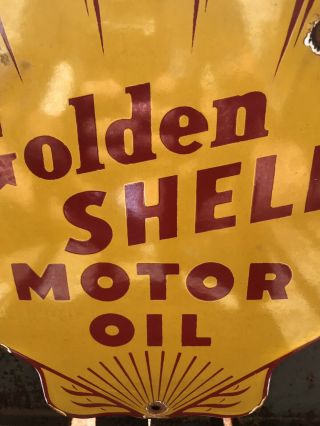 VINTAGE GOLDEN SHELL PORCELAIN SIGN GAS SERVICE STATION PUMP PLATE MOTOR OIL 6