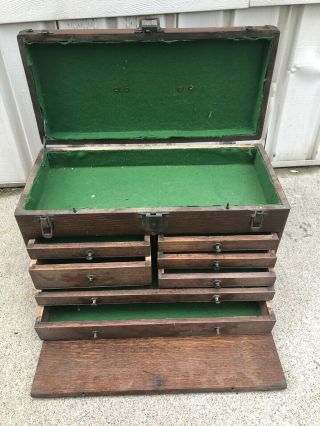 Machinist Union Tool Box Woodgrain Wood Vtg Carpenter Chest Antique 7 Drawer Vtg