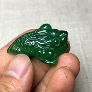 Rare Collectible Chinese Green Jadeite Jade Handwork Fortune Golden Toad Pendant