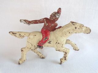 Vintage Cast Iron Toy Soldier Indian On Horse With Pistol