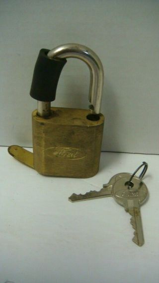 Vintage Ford Motor Co Heavy Brass Pad Lock 2 Keys