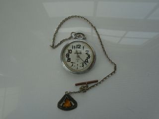 Vintage Lamarque Railroad Style 17 Jewel Pocket Watch W/masonic Fob Runs Well