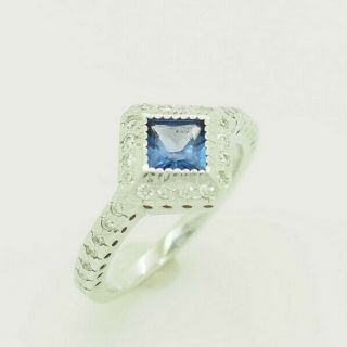 18K White Gold 1.  00ctw Princess Cut Tanzanite w/Diamond Accents Cocktail Ring 7 2