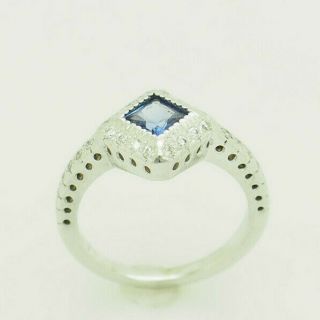 18K White Gold 1.  00ctw Princess Cut Tanzanite w/Diamond Accents Cocktail Ring 7 4