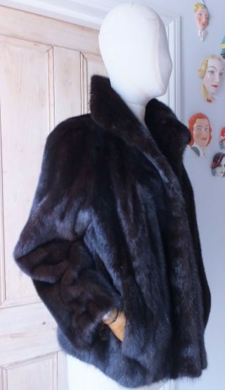 Real Fur " Saga " 27 " Long Natural Dark Mahogany Mink Jacket - Uk Size 12 To 14