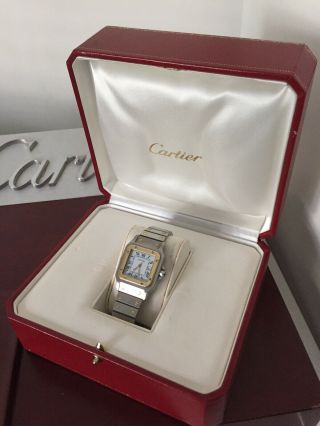 Cartier Santos Automatic Men ' s 18k Gold Steel Watch Rare Gold Hands Cartier Box 2