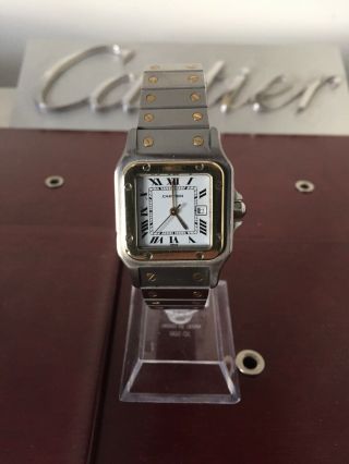 Cartier Santos Automatic Men ' s 18k Gold Steel Watch Rare Gold Hands Cartier Box 4