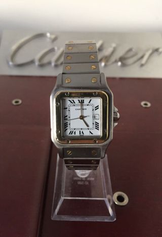 Cartier Santos Automatic Men ' s 18k Gold Steel Watch Rare Gold Hands Cartier Box 5