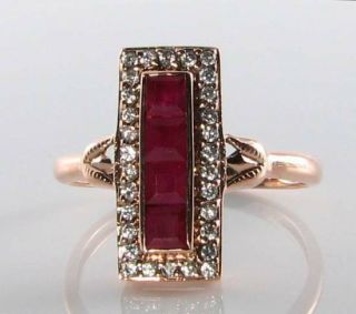 Long 9ct 9k Rose Gold Blood Red Ruby & Diamond Art Deco Ins Ring Resize