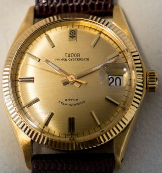 Tudor Prince Oyster Date - Ref.  7966 - 18k Gold With Rare Rose Marker At 12:00