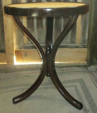 Vtg Rare Bentwood Cane Wicker Plant Stand Side Table Thonet Style Mid Century
