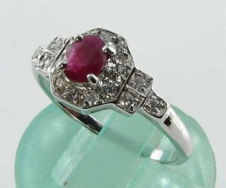 CLASS 9K 9CT WHITE GOLD INDIAN RUBY & DIAMOND ART DECO INS RING RESIZE 2