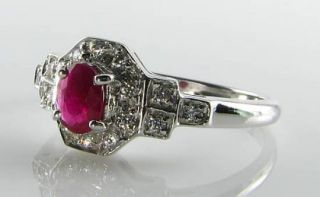 CLASS 9K 9CT WHITE GOLD INDIAN RUBY & DIAMOND ART DECO INS RING RESIZE 3