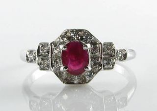 CLASS 9K 9CT WHITE GOLD INDIAN RUBY & DIAMOND ART DECO INS RING RESIZE 4