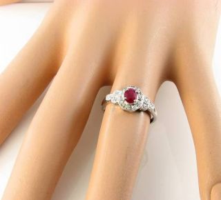 CLASS 9K 9CT WHITE GOLD INDIAN RUBY & DIAMOND ART DECO INS RING RESIZE 5