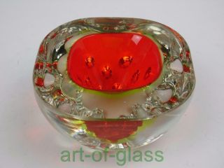 Vintage Retro 1960s 1970s Murano Sommerso Red & Yellow Uranium Glass Bowl