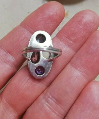 BERNARD INSTONE 1930 Arts and Crafts silver foliate ring with mixed gems UK size 12