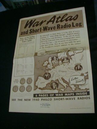Vintage 1940 Philco Short Wave Radio Log 8 Page Maps Of Wwii War Atlas