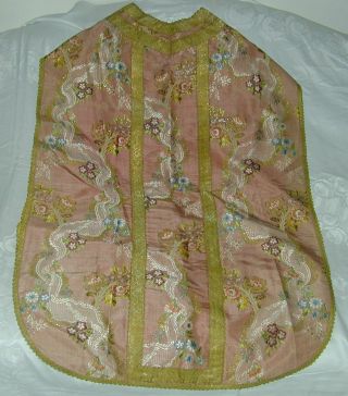 Antique 19thC French/Italian? Silk Metallic Brocade Fabric Chausable w Gold Trim 4