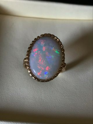 Vintage 14 K Yellow Gold Ring 6.  40 Gr With Natural Australian 7 Ct Opal