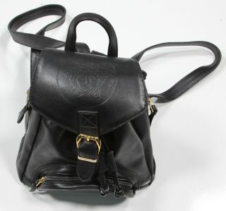 Gianni Versace Vintage 1994 Black Leather Medusa Logo Embossed Backpack Bag