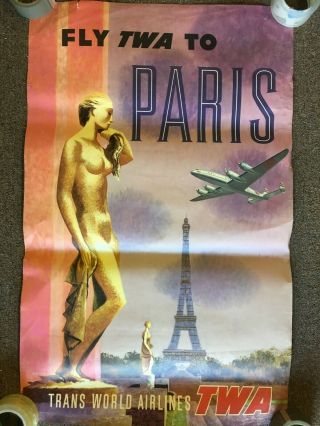 Vintage Twa Travel Poster Paris France Eiffel Tower Poster