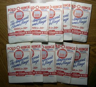 10x Vintage Nos “fold - O - Hinge " Packd Of 1000 Stamp Hinges (1955) Ez