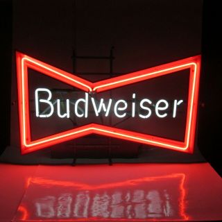 Budweiser Beer Vintage Neon Bow Tie Flashing Bar Sign Rare Made In Usa