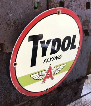 VINTAGE TYDOL FLYING A GASOLINE PORCELAIN SIGN GAS STATION PUMP PLATE TYDOL OIL 2