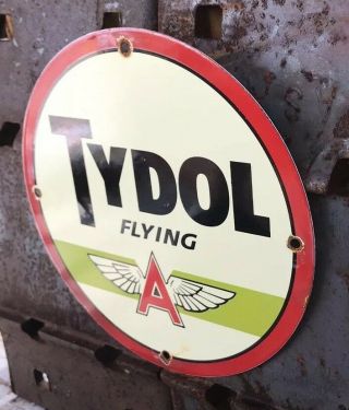 VINTAGE TYDOL FLYING A GASOLINE PORCELAIN SIGN GAS STATION PUMP PLATE TYDOL OIL 3