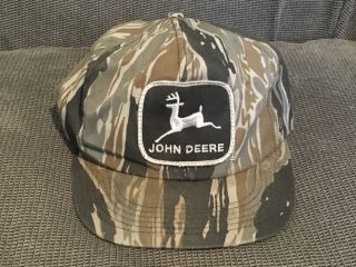 Vintage K Products Trucker Hat John Deere Patch Logo Made Usa Camo Snapback Cap