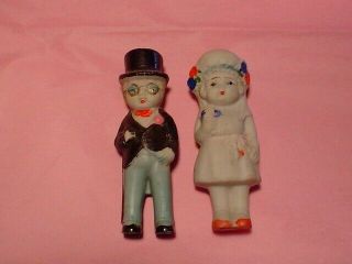 Vintage Bride & Groom Bisque Dolls Cake Topper Wedding Made in Japan 1920 1930 2
