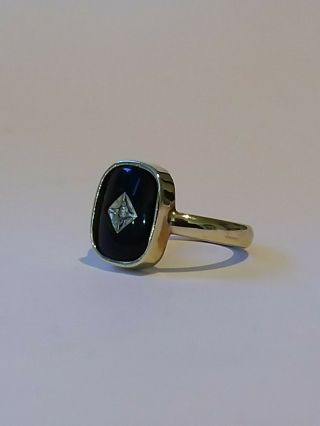 9ct Diamond,  Black Onyx And Yellow Gold Art Deco Style Ring