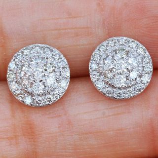 1.  1Ct 100 Natural Diamond 10K White Gold Cluster Earrings EFFECT 2Ct EWG123 - 5 2