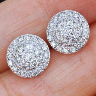 1.  1Ct 100 Natural Diamond 10K White Gold Cluster Earrings EFFECT 2Ct EWG123 - 5 3