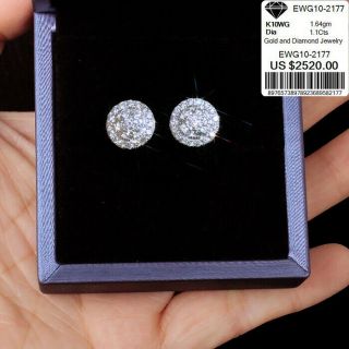 1.  1Ct 100 Natural Diamond 10K White Gold Cluster Earrings EFFECT 2Ct EWG123 - 5 7