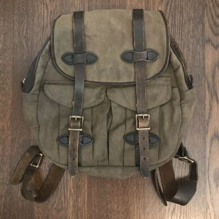 Vintage Filson Rucksack Backpack Twill Leather Talon Zipper Worn To Perfection