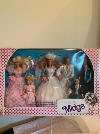 1990 Vintage Wedding Party Midge Doll Gift Set Barbie Ken Alan Kelly & Todd - Nib