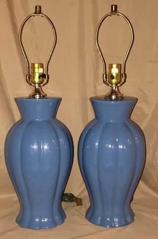 Match Pair 29” Vintage Blue Asian Ginger Jar Vase Table Lamp Desk Lamp