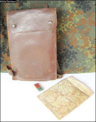 Wwii German Officer Leather Map Case With 1940 Military Map