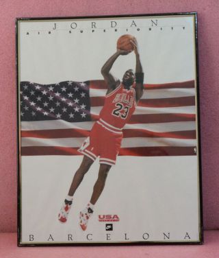 Vintage Framed Michael Jordan Air Superiority Barcelona Wall Poster 20 " X16 ".