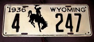 Rare Vintage 1936 Wyoming License Plate 7 Days Only