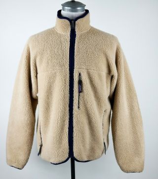 Patagonia Vintage Retro - X Fleece Jacket Mens L Large Cream Deep Pile Vtg Usa 