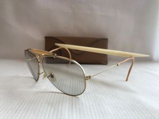 Vintage Ray - Ban Bausch & Lomb Gold Ambermatic Lens Shooter Sunglasses With Case