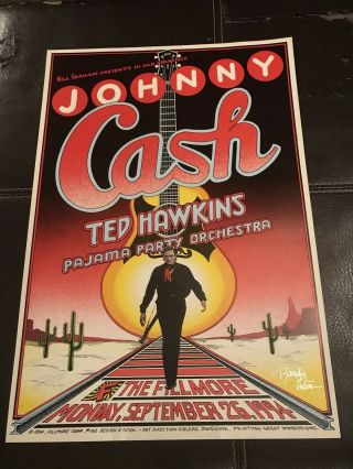 Vintage 1994 Johnny Cash Fillmore Poster Signed Randy Tuten First Print