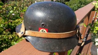 WW2 GERMAN ARMY HELMET HARNESS BROWN LEATHER W/ BUCKLE HANGER / ADJUSTMENT STRAP 3